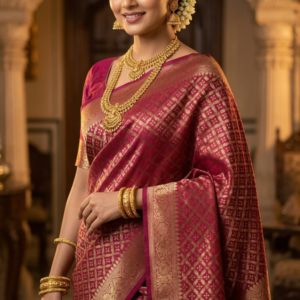Maroon jamawar tanchoi katan silk saree
