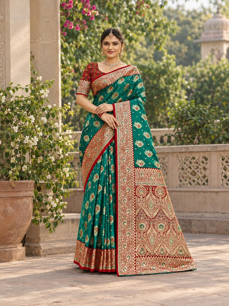 Suman Fancy Sartin Semi Silk - Emerald