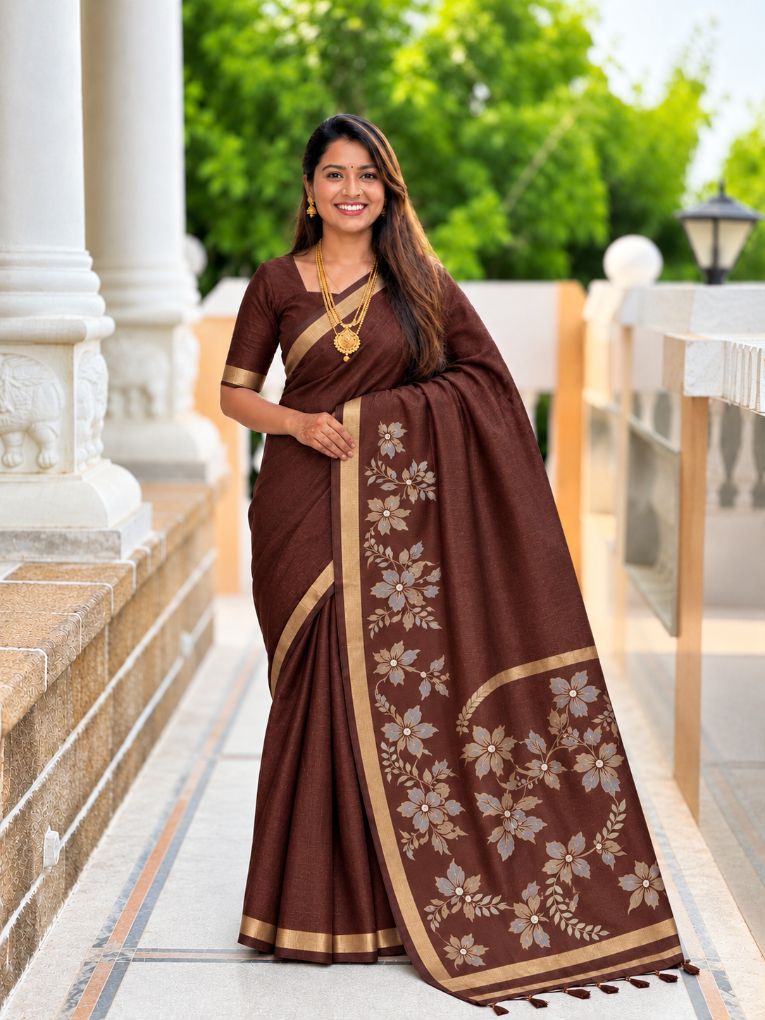 Ziva Silk Coffee Brown Saree, Elegant • Traditional • Timeless Luxury - Meenu
